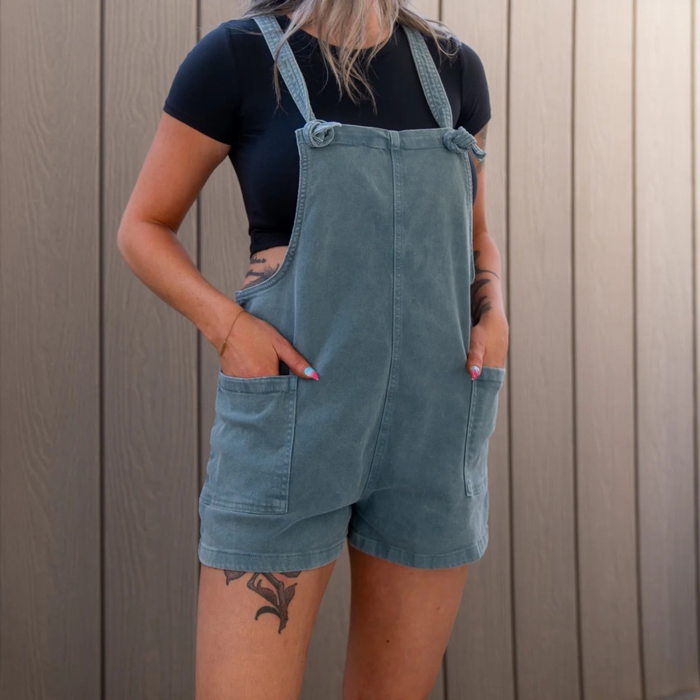Washed Knot Strap Zenana Romper - washed teal